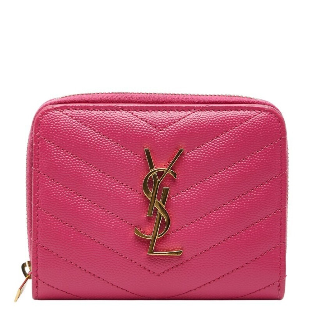 Saint Laurent YSL V stitch bi fold wallet Pink Leather